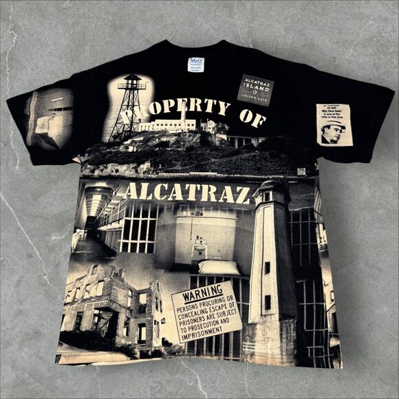 VTG 1999 Property of Alcatraz AOP Graphic San Francisco Destination NWOT - Large - Picture 1 of 8